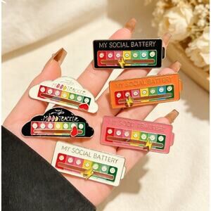 6PCS Sliding Social Battery Mood Tracker Enamel Pin Adjustable Energy Brooch
